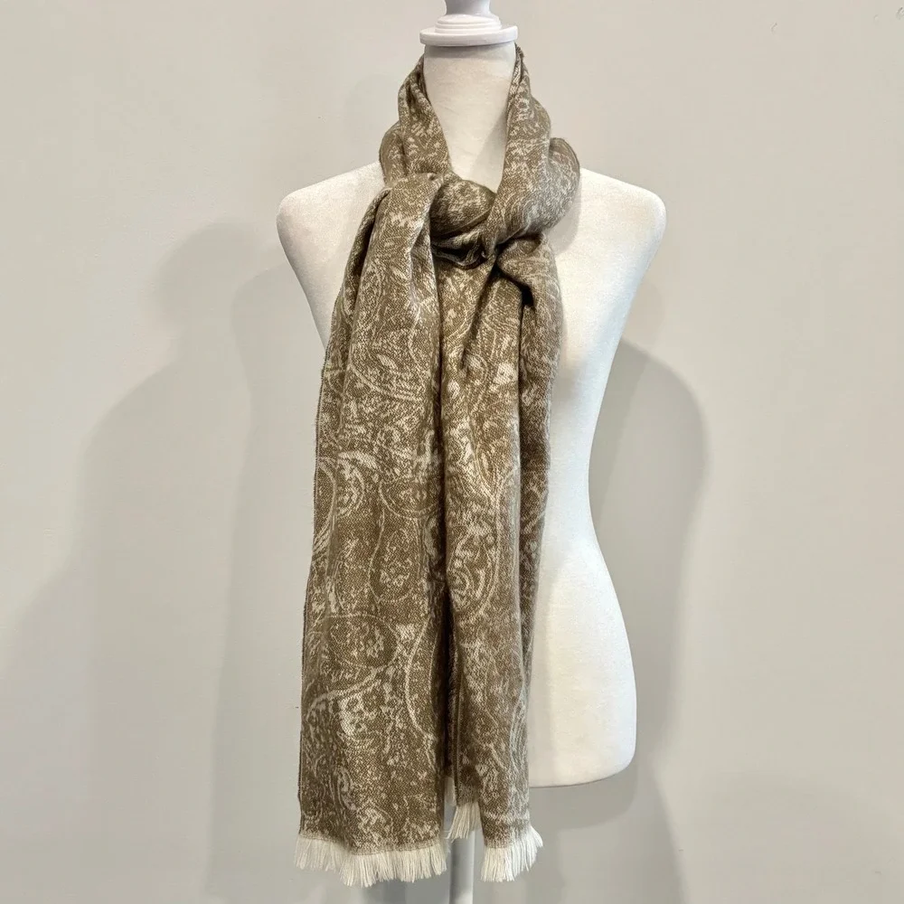 Lands End Paisley Scarf Wrap Fringed Classic Preppy Cozy Old Money Boho 20957